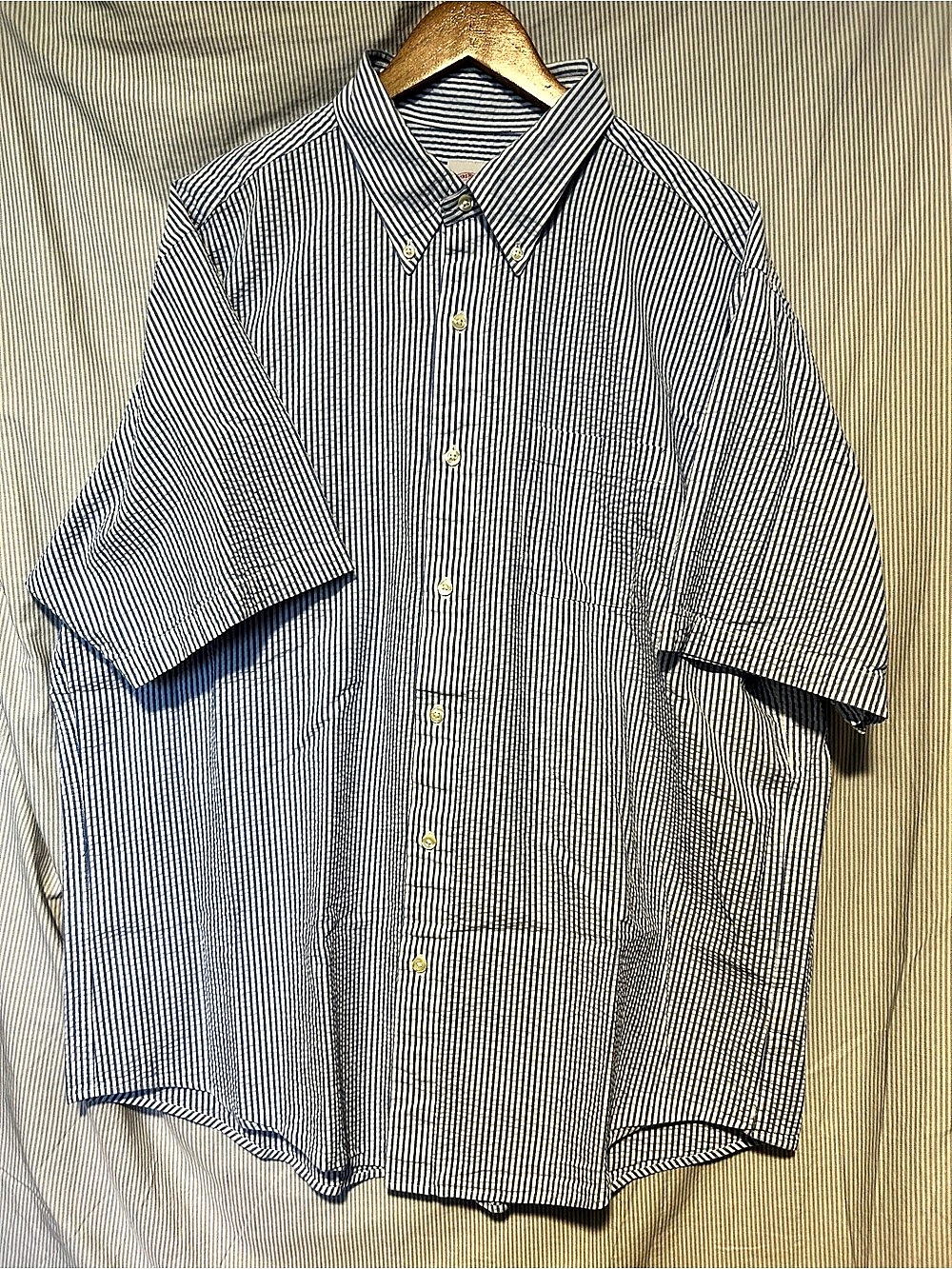 Brooks Brothers Men's Seersucker Striped Short Sleeve Shirt Size XL Blue White
